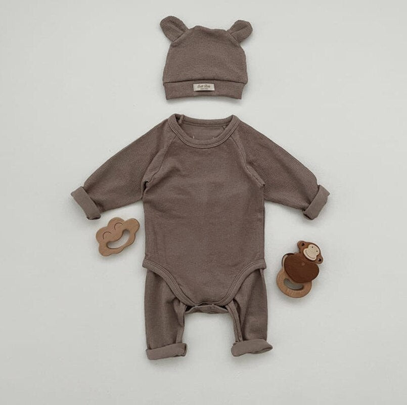 Conjunto de ropa  para bebé, Pelele de manga larga + pantalón + sombrero, 3 piezas en 1
